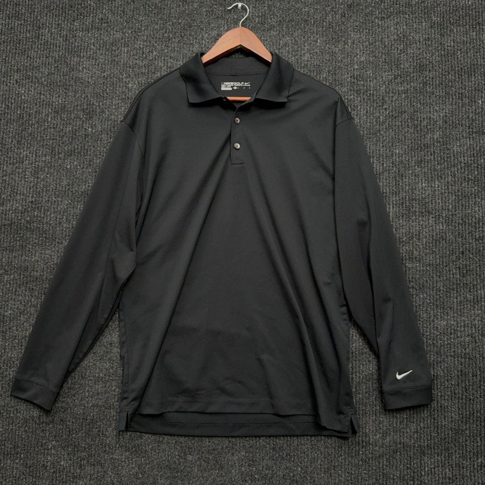 Nike Golf Dri-FIT Polo Men's L Black Long Sleeve Performance Golf Shirt